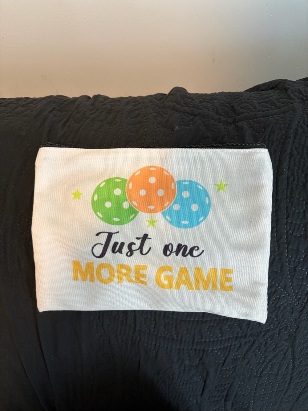 Just One More Game White Cosmetic Pouch with Colorful pickleball